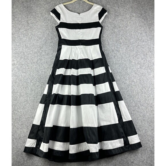 EShakti Dress Womens S Black White Banded Stripe Party Prom Fit & Flare Pockets* - Picture 4 of 16